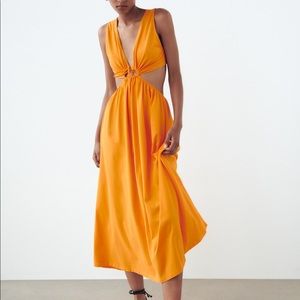 NWT Zara Tangerine  SS21 Dress with cut outs Small
